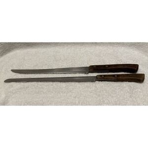 FLINT Stainless Vanadium 9" Serrated & 8.5" Slicing Knife (Set Of 2) USA Vintage
